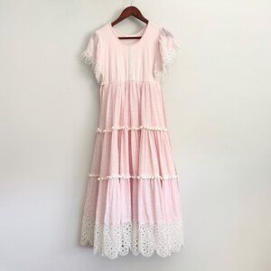 Dollcake Pink Short Sleeve Eyelet Lace Tiered Maxi Dress Girl’s Size 10